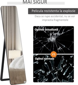 HOMCOM Oglindă de Podea sau Perete cu Cadru din Lemn, Oglindă cu Suport, Pliabil cu Balama, 37x43x156 cm, Nuc | Aosom Romania