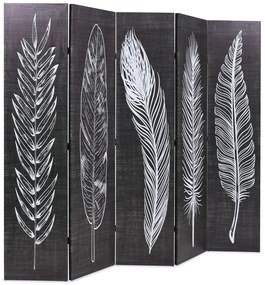 245891 vidaXL Paravan cameră pliabil, negru&alb, 200 x 170 cm, imprimeu pene
