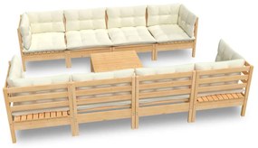 3096166 vidaXL Set mobilier grădină cu perne crem, 9 piese, lemn de pin