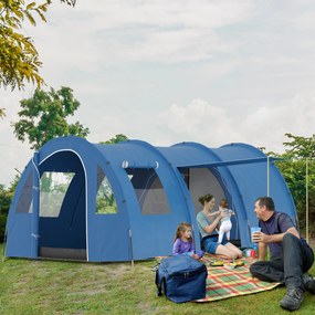 Outsunny Cort Tunel pentru 5-6 Persoane, Cort de Camping cu Doua Camere, cu Podea Cusuta, 2 Usi si Geanta de Transport | Aosom Romania