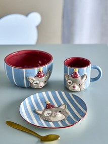 Set 3 piese din ceramică artizanală, multicolor, pictate manual cu pisică, pentru copii, „Party"