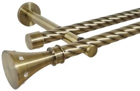 Galerie dubla twist picior universal fara inele prindere perete carter 19/19 mm aur antic (Alege marime: 300 cm)