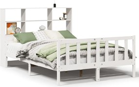 vidaXL Pat cu bibliotecă fără saltea, alb, 160x200 cm, lemn masiv pin