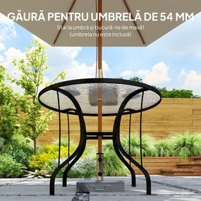 Outsunny Masă Rotundă de Grădină pentru Maxim 4 Persoane cu Gaură pentru Umbrelă, Ø96,5x71 cm, Negru | Aosom Romania
