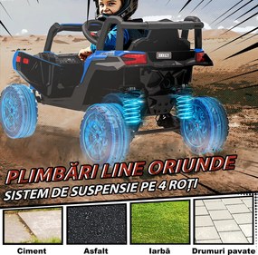AIYAPLAY Mașină Electrică UTV pentru Copii 12V cu Centură, Telecomandă, Suspensii, USB, 3-7 km/h, 3-5 Ani, Albastru | Aosom Romania