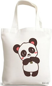 Sacosa de Panza pentru Cumparaturi, Geanta Tote, model Panda Love, 38x34.5 cm, Alba, BEKZ®
