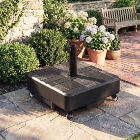 Outsunny Bază pătrată pentru umbrelă, suport umbrelă exterior cu roți Umplibil 35 kg Nisip sau 28 L Apă, 48 x 48 x 38,5 cm, Negru | Aosom Romania