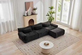 VELORA – Canapea Modulară din Chenille Premium, din spumă de înaltă densitate, L-Shape, 3 perne, Ultra Confort & Design Reconfigurabil, Negru