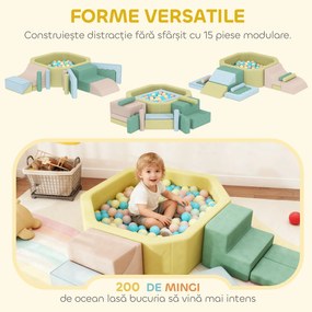 AIYAPLAY Set 15 Blocuri de Construcții Moi Modulabile pentru Copii cu 200 de Mingi pentru Uz Intern, Multicolor | Aosom Romania