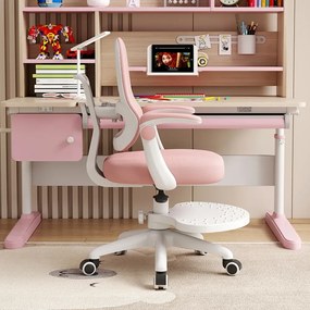 RESIGILAT- Scaun ergonomic pentru copii, spatar reglabil adancime, suport picioare reglabil, rotativ, Roz