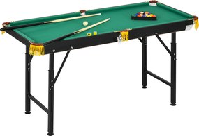SPORTNOW Masă de Biliard Reglabilă pe Înălțime cu Accesorii, Masă din MDF și Oțel Carom, 140x60x55-75 cm, Verde | Aosom Romania