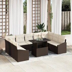 vidaXL Set canapea grădină, 10 piese, cu perne, din rattan maro