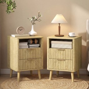 HOMCOM Set de 2 noptiere, noptiere cu 2 sertare și compartiment deschis, colțuri rotunjite, 40 x 40 x 61 cm, stejar | Aosom Romania