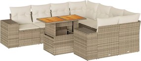 vidaXL Set canapele de grădină, 9 piese, cu perne, bej, poliratan