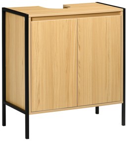 kleankin Mobilier sub chiuvetă de baie dulap sub vas dublu - 60 x 30 x 62,5 cm - Negru și Culoare Lemn | Aosom Romania