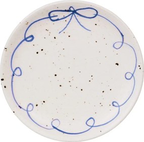 Farfurie desert decorativ vintage din ceramică, alb cu detalii albastre „Viola Bow”