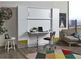 Pat rabatabil dublu cu birou Diva (LOFT) Double Table (140X190) - FARA DULAPURI LATERALE - Alb Mat