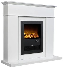 Semineu electric cu mască MDF, flacără LED, bușteni decorativi, sunet lemne, termostat, timer, telecomandă, Alb