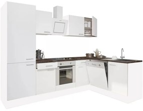 Mobilă de bucătărie de colț Yorki 280, corp alb, față alb satinat, element inferior cuptor, dulap cu raft