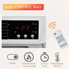 Soba Electrica de Perete Incalzitor cu Telecomanda Timer Temperatura Reglabila Timer 12h, Alb HOMCOM | Aosom RO