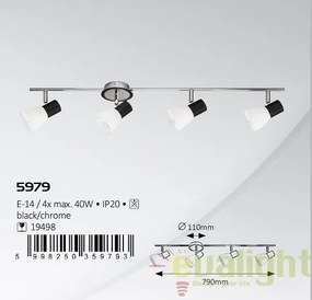 Plafoniera cu 4 spoturi, design modern, finisaj negru/crom, Ati 5979 RX
