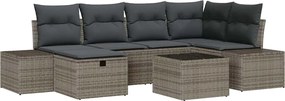 vidaXL Set de canapele pentru grădină cu pernă 7 pcs Gri poliratan