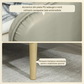 HOMCOM Canapea Extensibilă 3 Locuri Convertibilă cu Cotiere din PU, Colțar Reclinabil Clic Clac în Catifea cu Picioare Metalice și Cadru din Lemn, pentru Living sau Dormitor, 185x84x83 cm, Bej | Aosom Romania