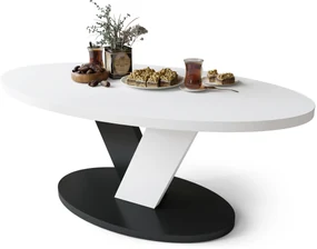 Mazzoni LOVA Alb/Negru - MĂSUȚĂ OVALĂ 110x60 cm MĂSUȚĂ DE CAFEA MODERNĂ