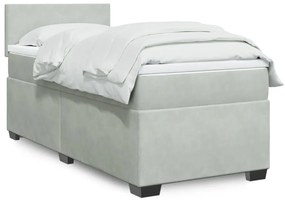 vidaXL Pat box spring cu saltea, gri deschis, 90x200 cm, catifea