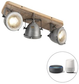 Spotlight inteligent din oțel cu lemn inclinabil, inclusiv 3 GU10 WiFi - Emado