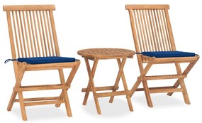 vidaXL Set mobilier exterior pliabil cu perne, 3 piese, lemn masiv tec