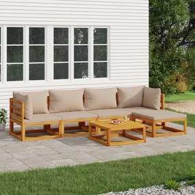 3155250 vidaXL Set mobilier de grădină cu perne gri taupe, 6 piese, lemn masiv