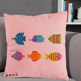 Perna Decorativa Pesti Colorati Cartoon, 40x40 cm, Roz, Husa Detasabila, Perna Inclusa, BEKZ®