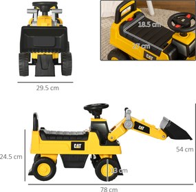 HOMCOM CAT cu Licență pentru Constructii de Condus cu Cupa Manuala, Excavator pentru Copii Mici, cu Claxon | Aosom Romania