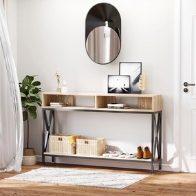 HOMCOM Masă de Console Masă de Intrare Industrială cu Multi-depozitare 120 x 23,5 x 75 cm Lemn Chêne | Aosom Romania