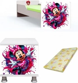 Pat fetite cu saltea si noptiera Minnie