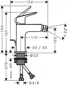 Baterie bideu cu ventil pop-up, Hansgrohe Logis 110 Fine, crom, 71201000