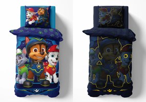 Lenjerie de pat luminoasa PAW PATROL Team logo albastra Dimensiune lenjerie de pat: 70 x 80 cm | 140 x 200 cm