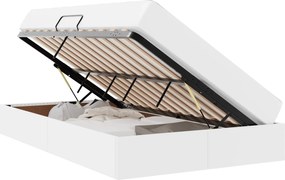 vidaXL Pat cu saltea și spațiu de depozitare cu saltea 2 pcs Alb Piele