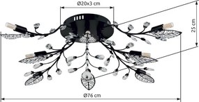 Plafoniera metal negru mat, cristale acrilice JANIS