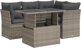 vidaXL Set canapea de grădină cu perne, 5 piese, gri, poliratan