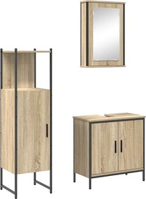 vidaXL Set de mobilier pentru baie cu raft 3 pcs Maro Lemn compozit