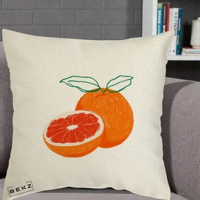 Perna Decorativa Grepfrut Citrus, 40x40 cm, Ecru, Husa Detasabila, Perna Inclusa, BEKZ®