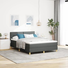 vidaXL Pat cu arcuri și saltea LED Gri închis 140x190 cm Țesătură