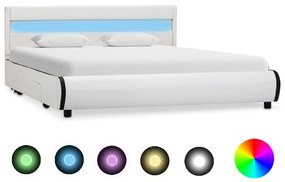 284970 vidaXL Cadru de pat cu LED, alb, 160 x 200 cm, piele ecologică