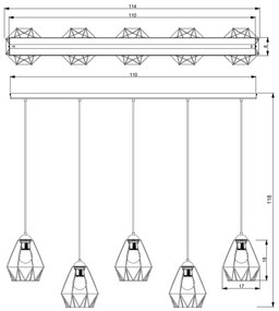 Lustră pe cablu BERGEN 5xE27/60W/230V neagră/crom lucios