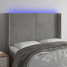 3123816 vidaXL Tăblie de pat cu LED, gri deschis, 147x16x118/128 cm, catifea