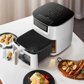 Friteuza cu aer cald Dreame AF30, 2300 W, 7 L, 12 programe, 50-200°C, Caldura ciclonica sus/jos, SmartSteam, LED, NTC, Alb