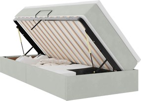 vidaXL Pat cu saltea și spațiu de depozitare Gri deschis 90 x 200 cm