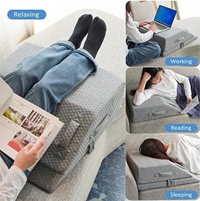 Perna ortopedica ridicare picioare memory foam, inaltime reglabila, husa Tencel, Gri